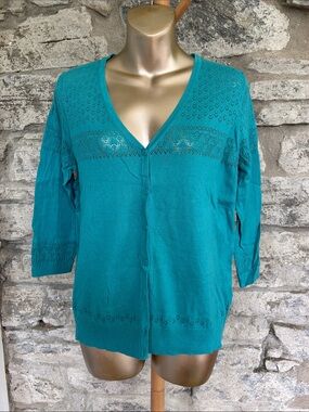 Fat Face Teal V-Neck Button Cardigan